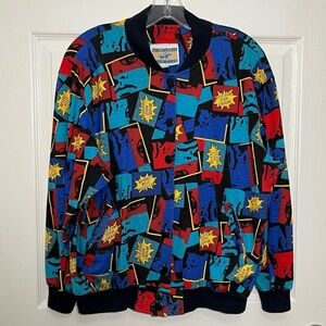 BEVERLY HILLS POLO CLUB Vintage Long Sleeve Button Down Geometric Sweater Large